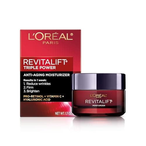 Crème de jour L'Oréal Paris, hydratant pour le visage au pro-rétinol, vitamine C et acide hyaluronique, réduit l'apparence des rides et raffermit la peau, Revitalift Triple...