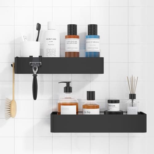 Kitsure Grand support de douche – Lot de 2 organisateurs de douche adhésifs, étagères de douche sans perçage pour douche intérieure, étagère de salle de bain antirouille, étagère de douche...