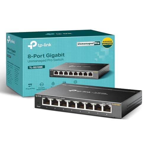 Switch intelligent Gigabit Easy TP-Link 8 ports (TL-SG108E) – Géré, Plug & Play, boîtier métallique, QoS, VLAN, IGMP, LAG, bureau/support mural, limité...
