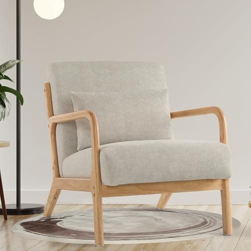Aunekiv Chaise d'appoint moderne avec oreiller, fauteuil d'appoint rembourré du milieu du siècle, chaise d'appoint de lecture confortable à siège large pour adulte avec pieds en bois massif pour...