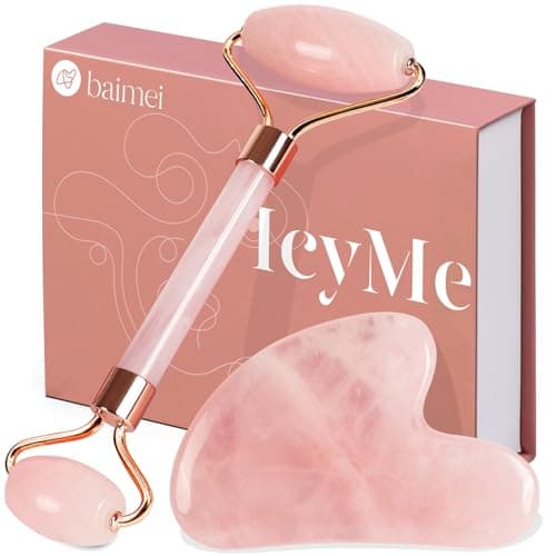BAIMEI IcyMe Jade Roller & Gua Sha, Face Roller Redness Reducing Skin Care Tools, Self Care Pink Gift for Men Women, for Eyes, Neck, Manual Back...