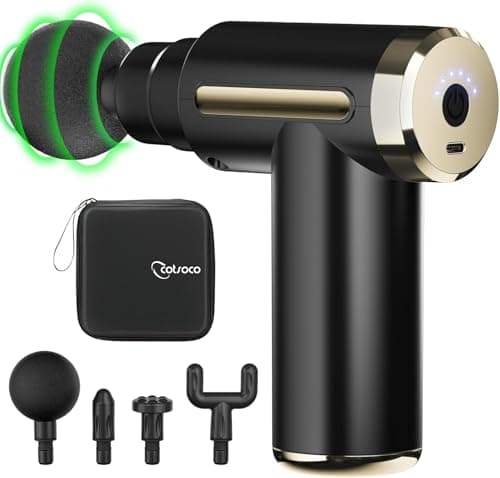 Pistolet de massage cotsoco pour tissus profonds, mini pistolet de massage musculaire à percussion portable sans fil avec 6 vitesses et 4 têtes avec étui de transport, chargement de type C,...