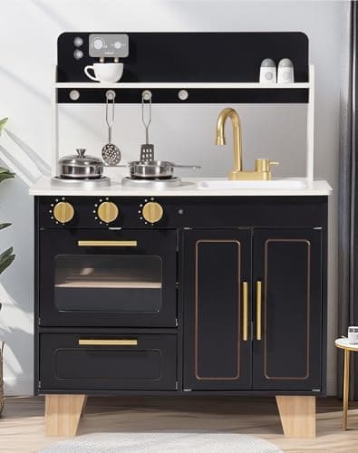 ROBUD Play Kitchen Set - Ensemble de cuisine en bois de style marbre avec cuisinière, four et évier réalistes pour enfants à partir de 3 ans