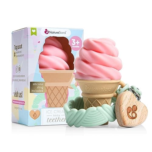 NatureBond Jouets de dentition Cadeau pour bébé - Anneaux de dentition pour bébé à la crème glacée sans BPA pour bébés de 0 à 12 mois, cadeaux de fête de naissance, coffret cadeau avec tétine en silicone...