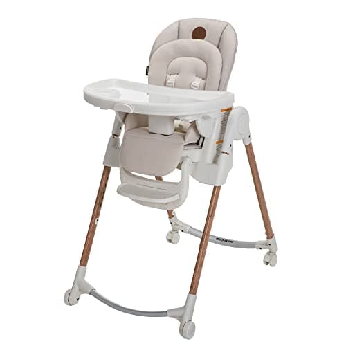 Maxi-Cosi Minla Chaise haute 6 en 1 transformable dès la naissance, rehausseur de cuisine amovible, pliable compacte, facile à nettoyer, Horizon Sable