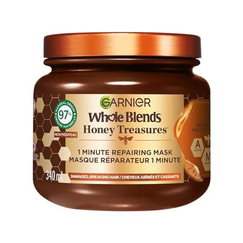 Garnier Whole Blends Honey Treasures Hair Mask, 50% Less Cracks, 10x Less Breakage, 2x Less Split Ends, 1-Minute, 340ml