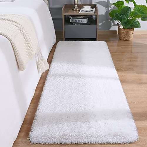 DETUM Tapis de couloir blanc 61 x 183 cm, moelleux, blanc, pour chambre à coucher, chevet, salon, salon, couloir, entrée, 61 x 183 cm, décoration de chambre