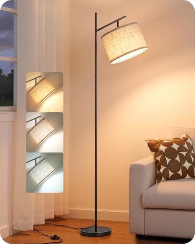 EDISHINE Modern Floor Lamps for Living Room, 64.7" Minimalist Standing Lamp with 3 Color Temperatures Bulb & Adjustable Linen Shade, Foot Pedal...