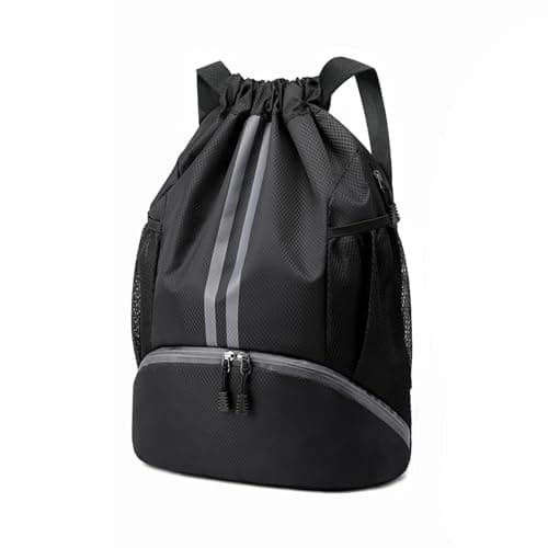 Hoedia Sports Drawstring Backpack - String Swim Gym Bag with Shoes Compartment&Wet Proof Pocket for Women&Men, Fit basketball