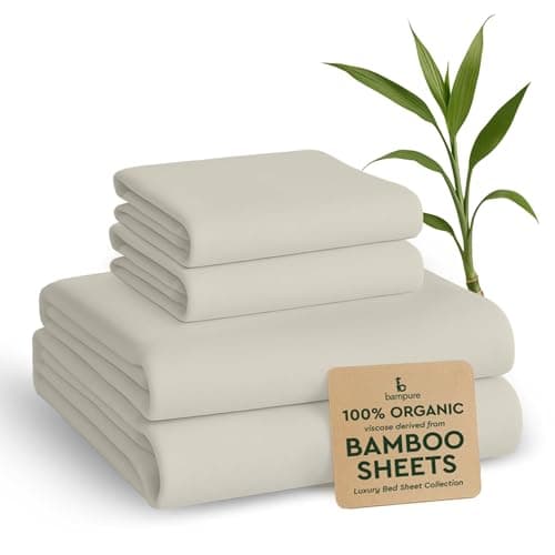 BAMPURE 100% Organic Bamboo Sheets Queen Set 4PC - Ultra Soft & Breathable Cooling Sheets for Hot Sleepers - Hotel Luxury Queen Sheets - Deep...