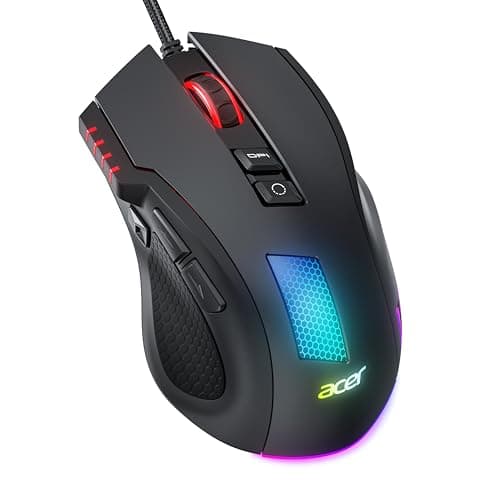 Souris de jeu filaire Acer, souris d'ordinateur RVB 12800 DPI avec capteur optique élevé, souris ergonomique personnalisée 6 programmes...