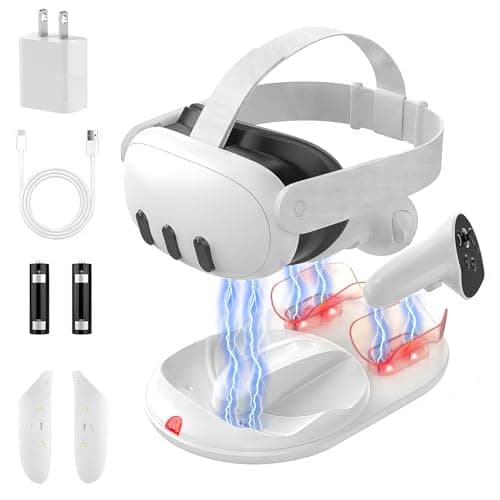 GEEKERA Charging Dock for Meta Quest 3, Fast Charging Stand for Quest 3 with RGB Lights, 2 Rechargeable Batteries, Magnetic VR Accessories Charger...