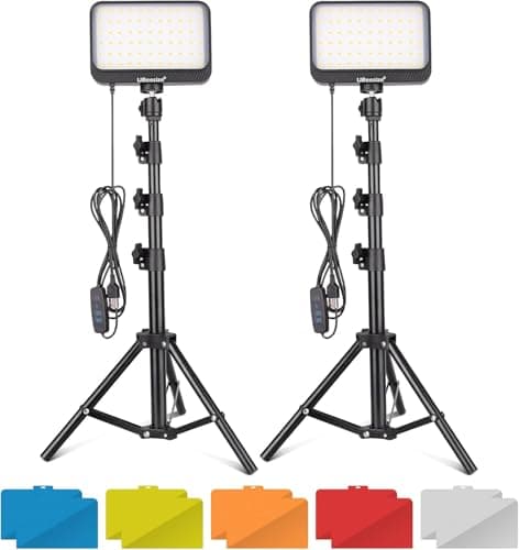 UBeesize LED Video Light Kit, 2Pcs Dimmable Continuous Portable Photography Lighting with Adjustable Tripod Stand & 5 Color Filters for...