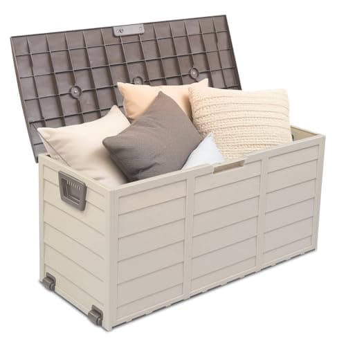 Karl home Deck Storage Box, 75 Gallon Durable Storage Container Bin Store Patio Cushions, Pool Toys and Yard Stools Outdoor Patio Garden (Brown)