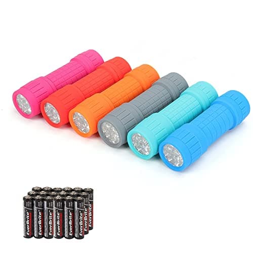 EverBrite 6-Pack Mini 9-LED Flashlight with Lanyard, Impact Handheld Torch Assorted Colors with 3AAA Battery Included (Hurricane Supplies,...