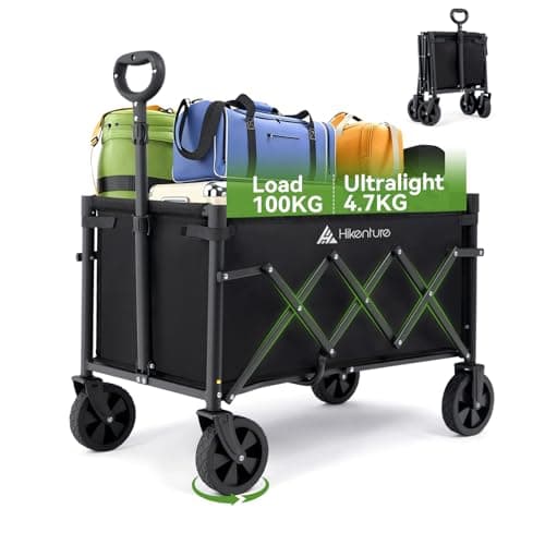 Chariot de chariot Hikenture pliable, petit chariot pliant utilitaire ultra-compact, chariot d'épicerie robuste avec roues tout terrain, chariot pliable portable...