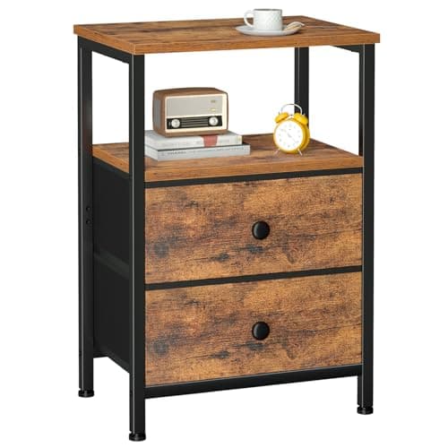 LOAKEKEL Night Stand, Bed Side Table with 2 Fabric Drawer for Living Room, Nightstand with Large Storage Space, End Table with Shelf for Bedroom,...
