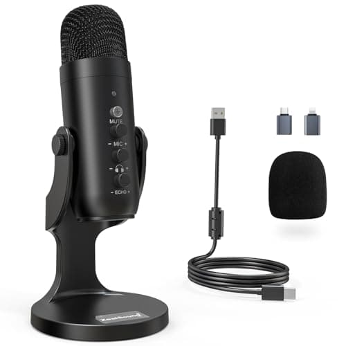 Microphone podcast ZealSound pour PC, micro USB à suppression de bruit avec gain, réglage du volume et bouton de sourdine, surveillance...