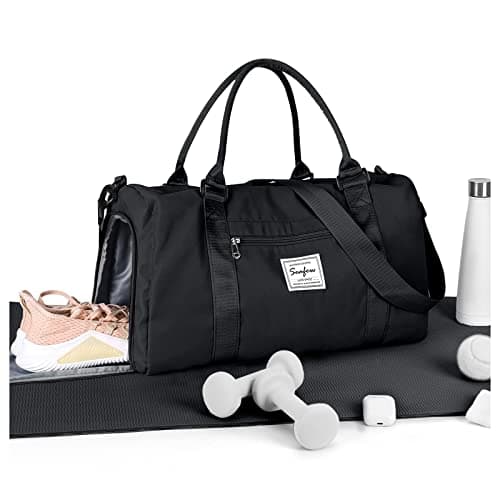 BJLFS Sac de sport pour femmes et hommes avec compartiment à chaussures et poche humide, sac de voyage pour femme pour avion, sacs fourre-tout de sport avec articles de toilette...