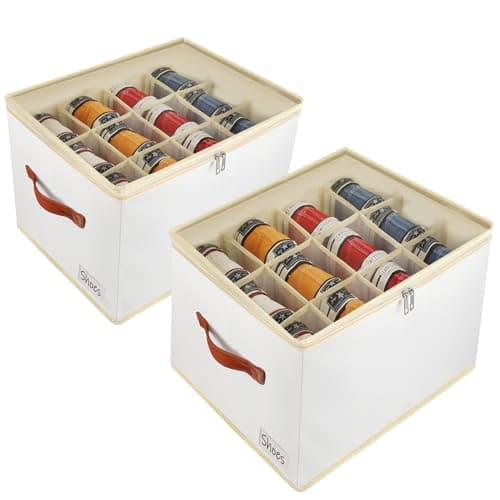 Patinao Lot de 2 boîtes de rangement pour chaussures pour placard – Conteneurs à chaussures à 24 cellules avec couvercles transparents empilables, peuvent s'adapter à un ottoman,...