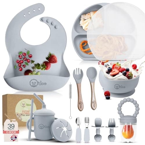 O'doe 17-Piece Baby Led Weaning Feeding Supplies for Toddlers, Baby Feeding Set | Suction Silicone Baby Bowl Self Eating with Fruit Feeder