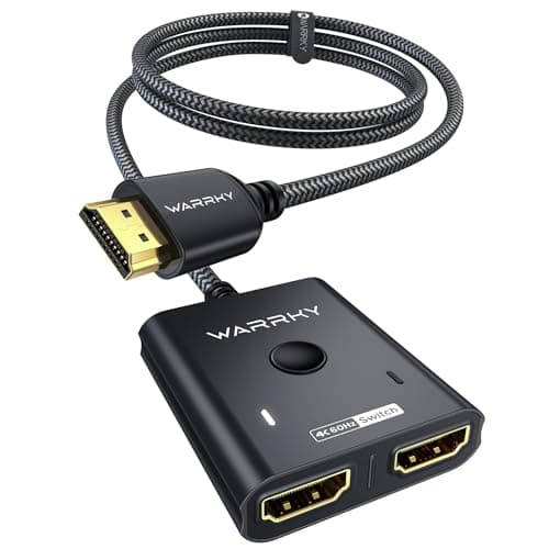 Commutateur HDMI 2 en 1 sortie 4K à 60 Hz, WARRKY [Câble HDMI tressé fixe de 3,3 pieds, boîtier en aluminium, HDCP 2.2] Répartiteur de commutation bidirectionnel 2x1 compatible UHD...