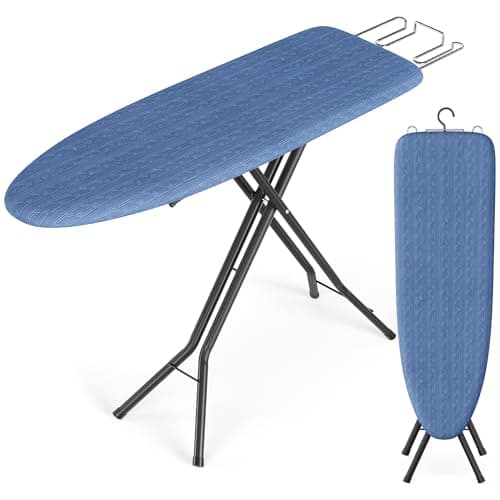 Planche à repasser SONGMICS, planche à repasser pliable, hauteur réglable jusqu'à 35 pouces, avec housse et coussin à 4 couches, repose-fer, crochet, pieds en X en acier, pour...