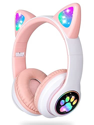 Kids Headphones,BREIS Cat Ear LED Light Up Foldable Bluetooth Headphone for Kids,2 in 1 Wired/Wireless Mode HD Stereo Sound for...