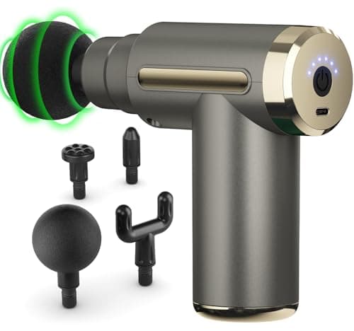 cotsoco Mini pistolet de massage portatif, pistolet de massage à 6 vitesses, masseur musculaire sans fil avec 4 têtes, chargement de type C, format voyage, meilleurs cadeaux-gris