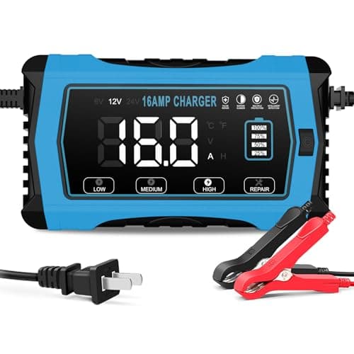 16 AMP Battery Charger, 6V/12V/24V Smart Car Battery Charger, Trickle Charger, Fully Automatic Chargers and Maintainer for Car, Motorcycle, Lawn...