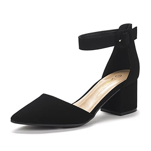DREAM PAIRS Women's Chunky Closed Toe Low Block Heels Dress Pointed Toe Ankle Strap Wedding Pump Shoes,Size 7.5,Black/Nubuck,ANNEE