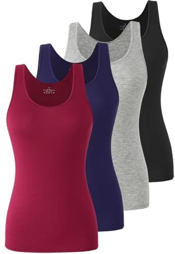 Air Curvey 4 Pièces Débardeurs pour Femme Sans Manches Basique Maillot de Corps Superposition Réservoirs Noir/Gris/Marine/Vin Rouge XL