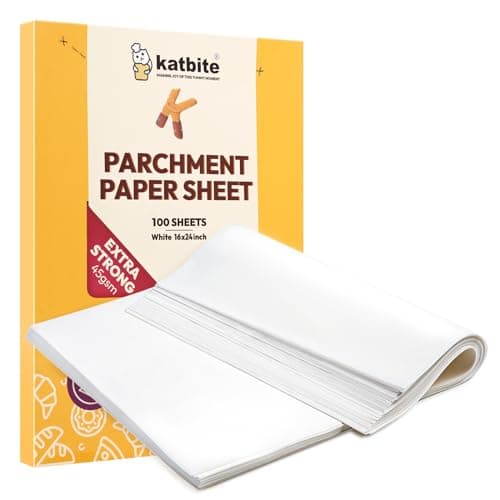 Katbite 100 pièces feuilles de papier parchemin robustes, feuilles de parchemin complètes antiadhésives prédécoupées pour la cuisson, la cuisson, les grillades, la friture et la cuisson à la vapeur,...