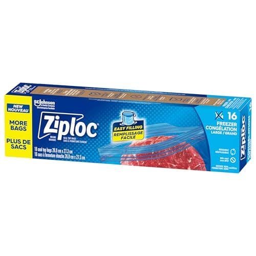 Ziploc Grands sacs de congélation, empêchent les brûlures du congélateur, passent au micro-ondes et au congélateur, nouveau design qui reste ouvert, fond debout, sans BPA, 16 pièces