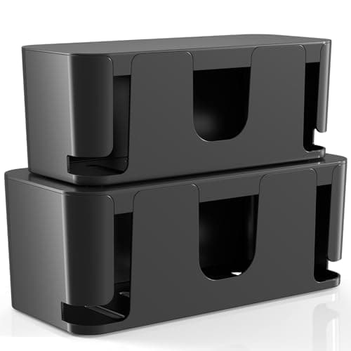 Delamu 2 Pack Cable Management Box, Stylish Cord Organizer for Desk, Pet & Child-Proof ABS Cords Hider Box, Medium Under Desk Cable Box for...