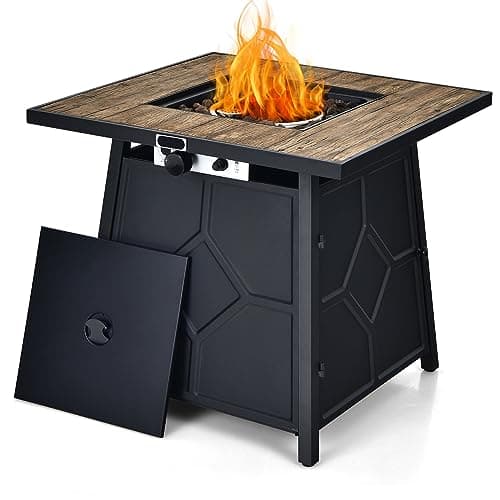 DORTALA Table de foyer au propane, foyer d'extérieur carré à gaz de 40 000 BTU avec couvercle étanche, stylo de retouche et supports de lave pour patio, jardin