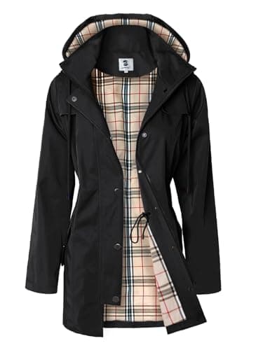 SaphiRose Veste de pluie longue à capuche pour femme - Coupe-vent d'extérieur (noir, moyen)