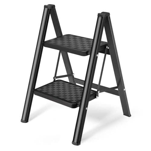 Escabeau HBTower Tabouret pliant à 2 marches, petit escabeau d'une capacité de 330 lb pour adultes, escabeau de placard avec pédales larges antidérapantes...