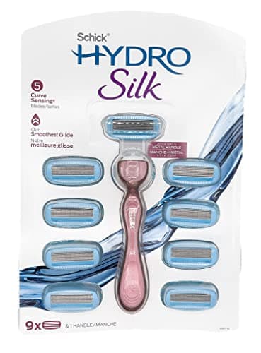 Rasoir hydratant Schick Hydro Silk pour femme avec manche en métal or rose de qualité supérieure | Rasoir à 5 lames | 1 manche en métal lesté + 9 recharges de lames de rasoir