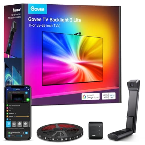 Govee TV Backlight 3 Lite avec fonction de correction Fish-Eye, synchronisation avec les téléviseurs de 55 à 65 pouces, bande de rétroéclairage LED Wi-Fi RGBICW de 11,8 pieds avec caméra pour...