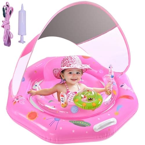 Baby Pool Float for 6-36 Months | Extra Wide Infant Pool Float with UPF50+ Sunshade & Toy Play Console | Baby Floatie with Adjustable Safety Seat,...