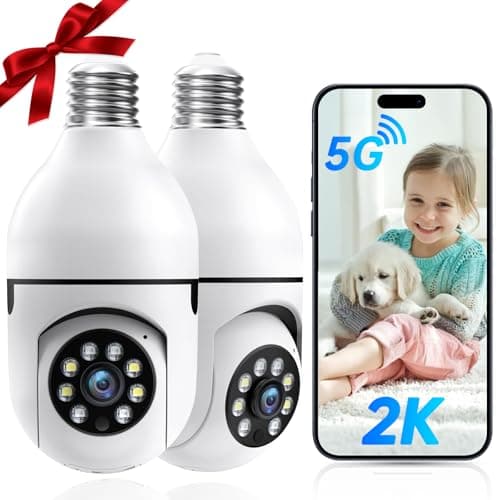 Caméra de sécurité à ampoule sans fil extérieure, 5G et 2,4 GHz 2K Caméra extérieure à 360 degrés Détection de mouvement et alarme sans fil, conversation bidirectionnelle, nuit couleur...