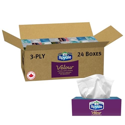 Royale Velour 3 Ply Facial Tissue, 24 Tissue Boxes, 72 Tissues per Box