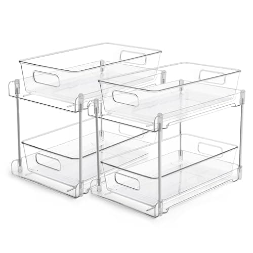 Organisateur de rangement de salle de bain à 2 niveaux, Vtopmart 2 paquets d'organisateurs transparents sous l'évier, conteneur de rangement pour comptoir de vanité, Medi...