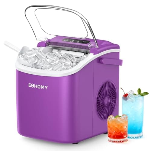 EUHOMY Countertop Ice Maker Machine with Handle, 26lbs Per Day, 9 Ice Cubes Ready in 6 Mins, Auto-Cleaning Portable Ice Maker with Basket and...