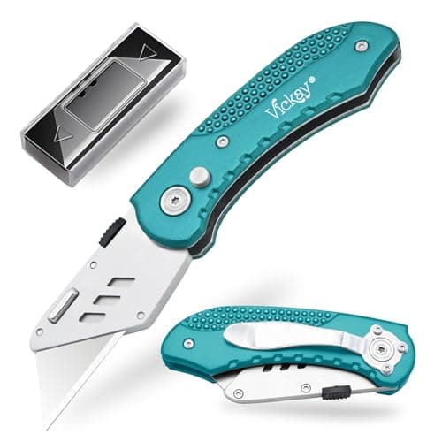Couteau utilitaire Vickay Coupe-boîte robuste avec 5 lames à changement rapide SK5, couteau de rasoir à verrouillage d'axe de sécurité, clip de ceinture en aluminium léger...