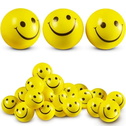 Balles anti-stress Smile Face (paquet en vrac de 24) pour enfants et adultes, balles à presser jaunes amusantes Happy Face de 2 pouces pour soulager l'anxiété, thérapie des mains ou...