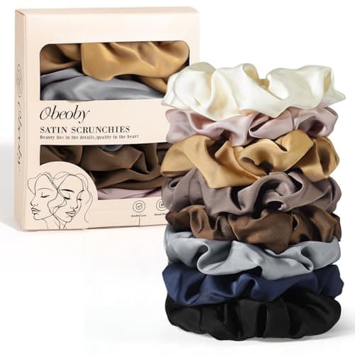 Satin Scrunchies, 8 Pack Neutral Color Satin Hair Ties Soft 4inch Hair Scrunchies for Women Girls