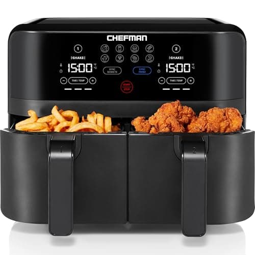Chefman TurboFry 9-Qt. Dual-Basket Air Fryer with Sync Finish, One-Touch Digital Control, & Shake Reminder for Quick, Healthy, Family-Sized Meals,...