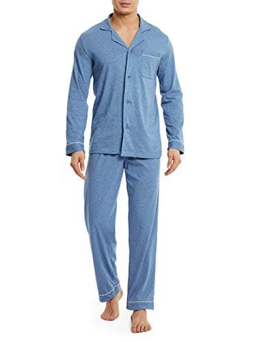 DAVID ARCHY Ensemble de pyjama pour homme en coton doux à col cranté à manches longues avec poches et braguette avant (M, bleu marine chiné)